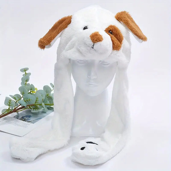 Bonnet Lapin Oreilles Mobiles LED Lumineuses - Chapeau Peluche Mignon Avec Airbag, Parfait Pour Cosplay, Halloween, Noël Et Pâques, Blanc
